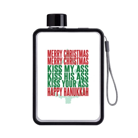 Merry Christmas Kiss My Ass Funny Hanukkah Tree Flat Water Bottles