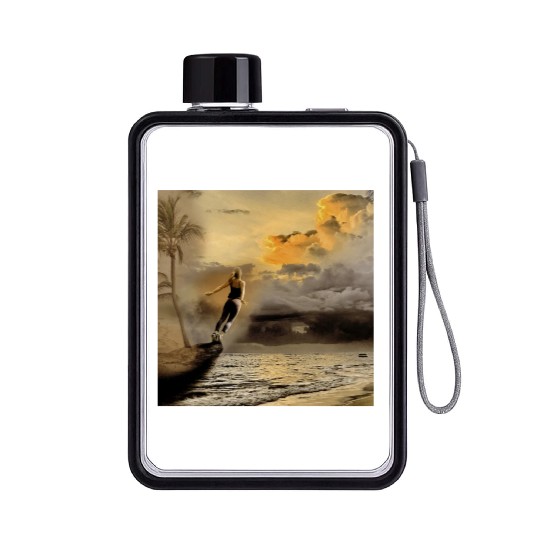 dark blue ocean waves storm fantasy Flat Water Bottles