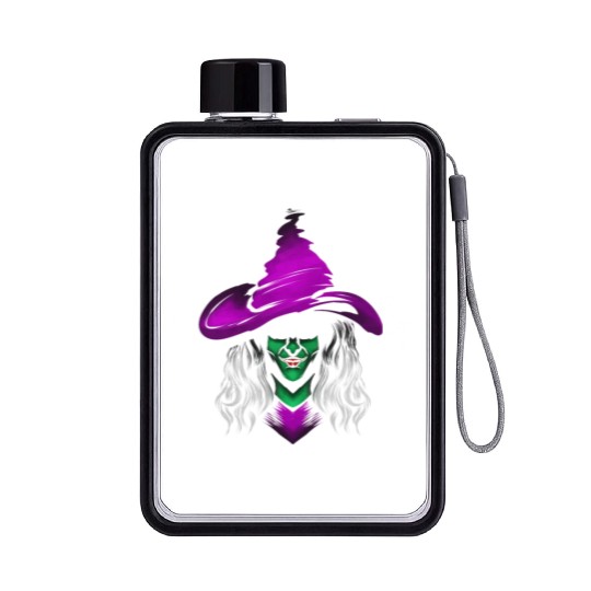 Evil Witch With Green Skin And Purple Hat For Flat Water Bottles