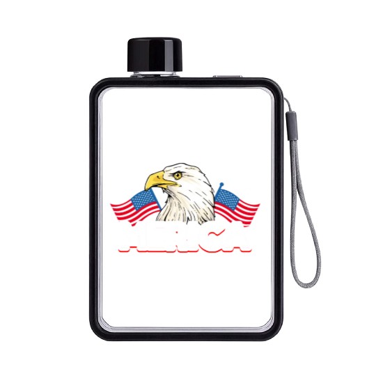 Merica Bald Eagle US Flag Independence Flat Water Bottles