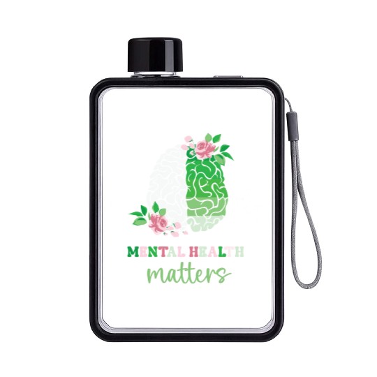 Green and Pink : Mental Health Matters Flat Water Bottles