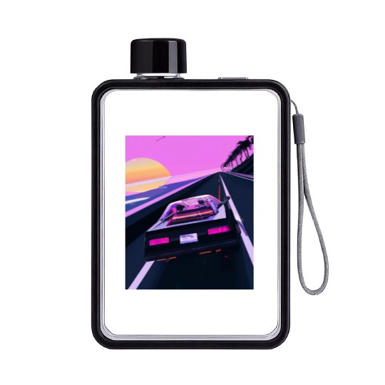 Vaporwave Aesthetic Sports Car Driving Into A Flat Water Bottles