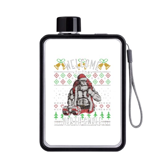 The North Swole Santa Claus Christmas Gym Funny Flat Water Bottles