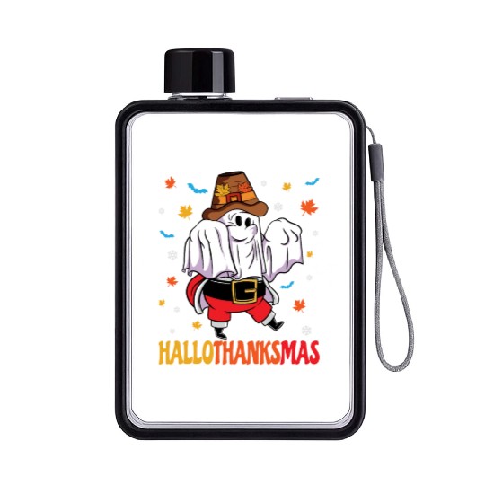 Happy Hallothanksmas Halloween Thanksgiving Santa Flat Water Bottles