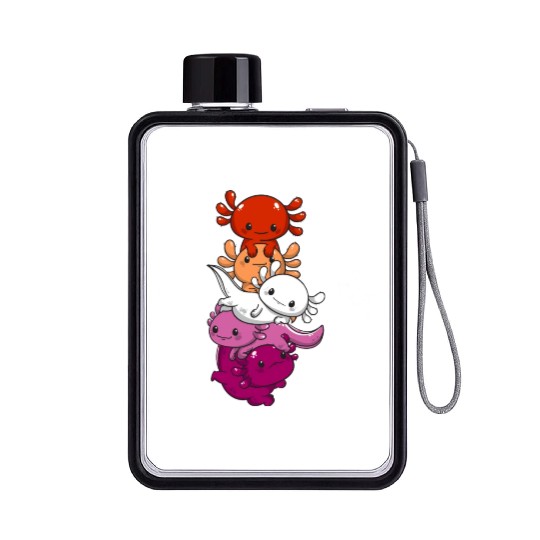 Subtle Lesbian Pride Flag Kawaii Axolotl LGBTQ Flat Water Bottles