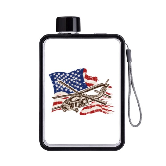 Helicopter with american flag background - chopper Flat Water Bottles