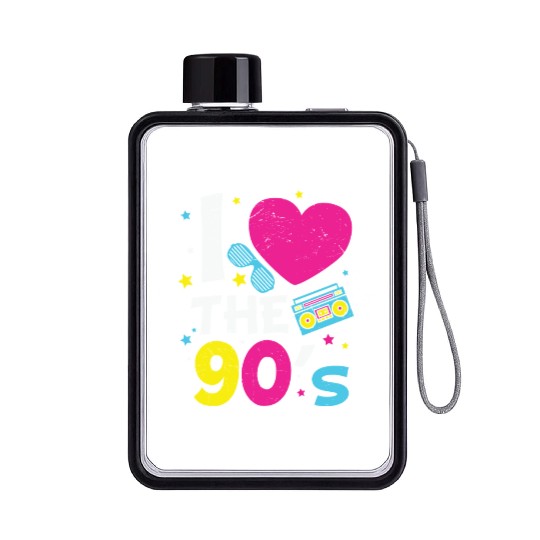 I Love the 90s Radio Cassette Tape Nostalgia Gifts Flat Water Bottles