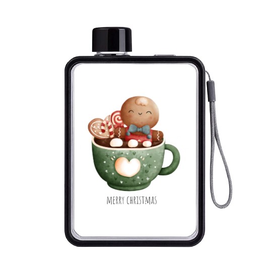 Christmas Gingerbread Graphic Flat Water Bottles