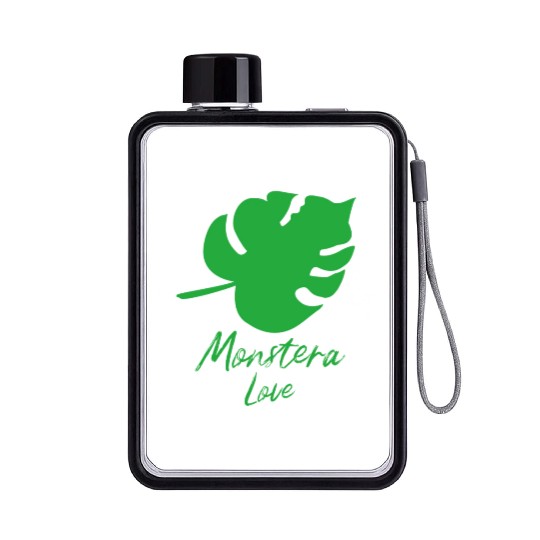 Monstera plant love leaf green gift idea Flat Water Bottles