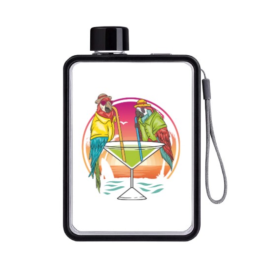 Parrots Drinking Margarita Hawaiian Birds Gift Flat Water Bottles