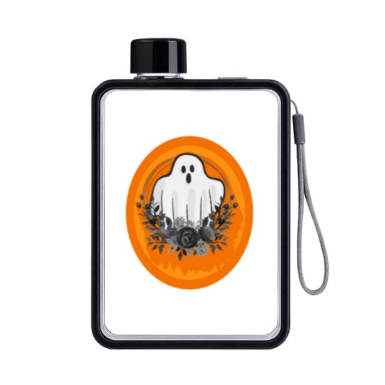 Halloween Theme Cute Ghost Floral Coffee Lover Flat Water Bottles