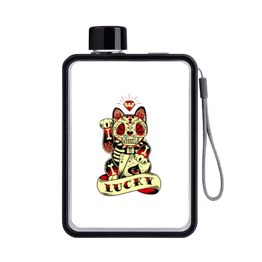 lucky cat Skull Candy Flat Water Bottles