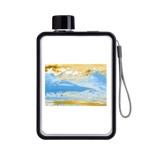 Golden Blue Mountain Lake Flat Water Bottles