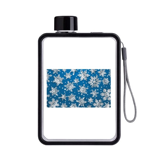 Modern Snowflakes Pattern Blue Flat Water Bottles