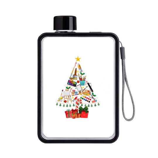 Art Xmas Tree Decor Art Teacher Ugly Artist Xmas Flat Water Bottles