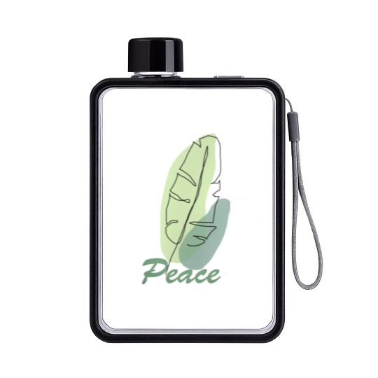 Green leaf with peace, inspirational meanings Flat Water Bottles