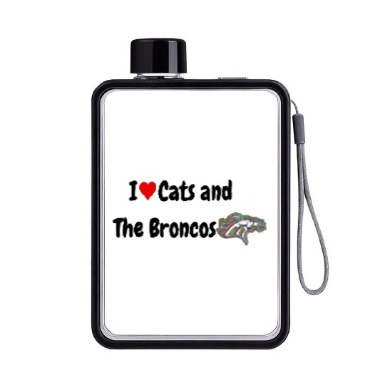 I Love Cats and The Broncos Flat Water Bottles
