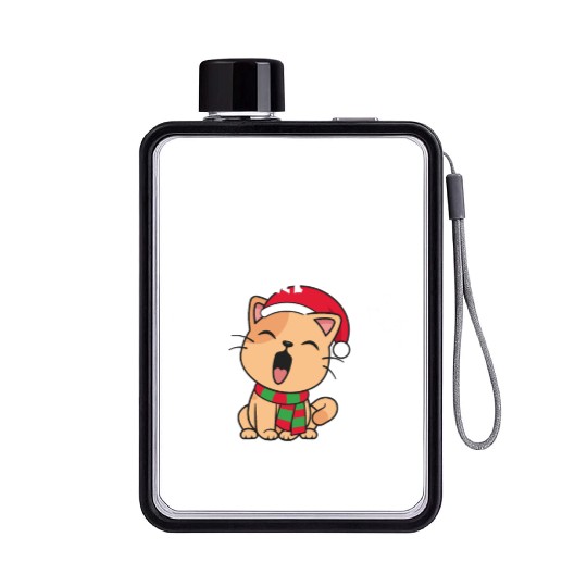 Cute Christmas Cat Singing Fa la la la Song Flat Water Bottles