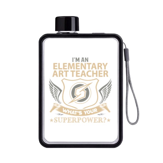 Elementary Art Teacher Flat Water Bottles - Superpower Job Gi