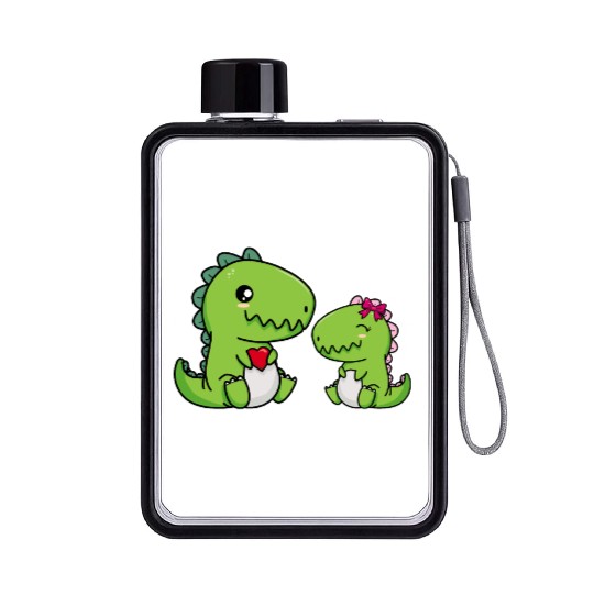 Big sister brother dino siblings boy girl heart Flat Water Bottles