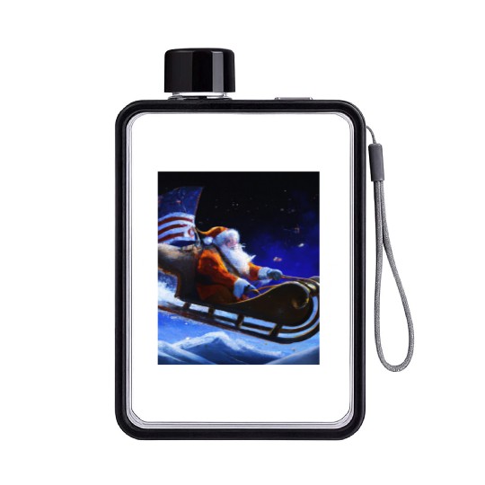 Patriotic Christmas Santa Claus With Sled And US Flat Water Bottles