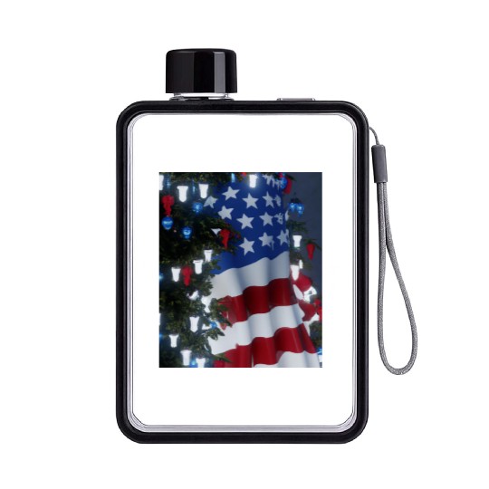Patriotic Christmas Decorated Christmas Tree Flat Water Bottles