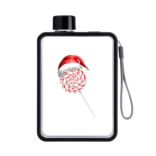 Candy Cane Lollipop Santas Hat Merry Christmas Flat Water Bottles