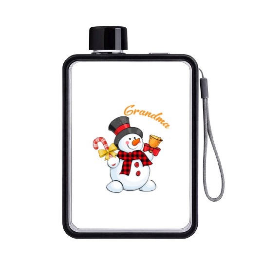 Grandma Snowman Candy Cane Christmas Red Plaid Flat Water Bottles