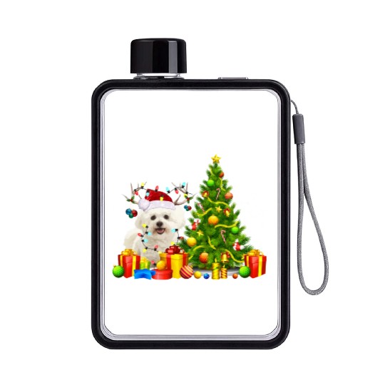 Bichon Frise Christmas Dog Lover Xmas Santa Flat Water Bottles