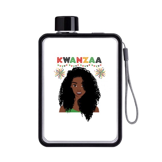 Happy Kwanzaa African Pride Black Woman Flat Water Bottles