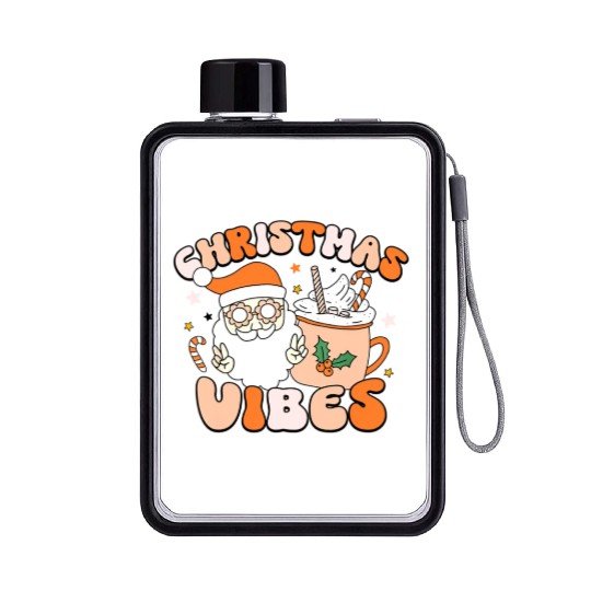 Retro Groovy Christmas Vibes Cute Santa Claus Xmas Flat Water Bottles