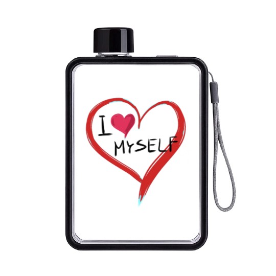i love me heart text icon shape Flat Water Bottles