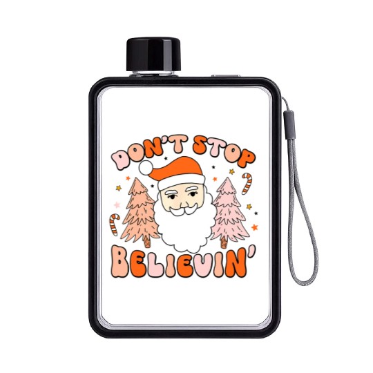 Retro Groovy Don't Stop Believin' Christmas Cute Flat Water Bottles