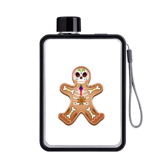 Gingerbread man Sugar Skull decor for Christmas Flat Water Bottles
