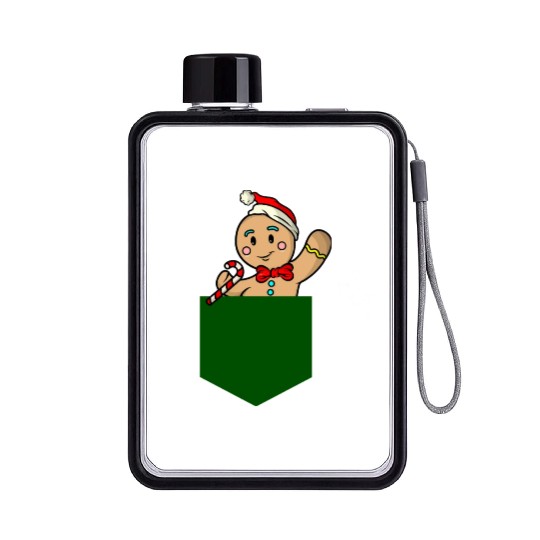 Christmas gingerbread man in breast pocket gift Flat Water Bottles