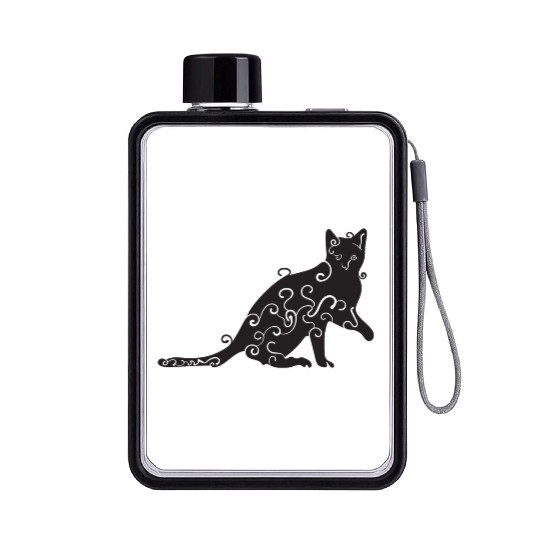 Black magic Cat desk mat , black cat holding on Flat Water Bottles