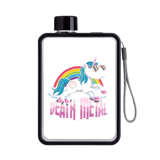 Rainbow Unicorn Love Metal Music Heavy Rocker Flat Water Bottles