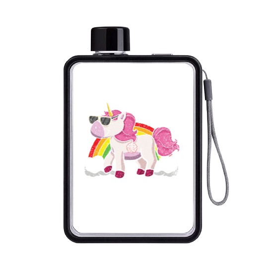 Rainbow Unicorn Rocker Love Metal Music Heavy Rock Flat Water Bottles