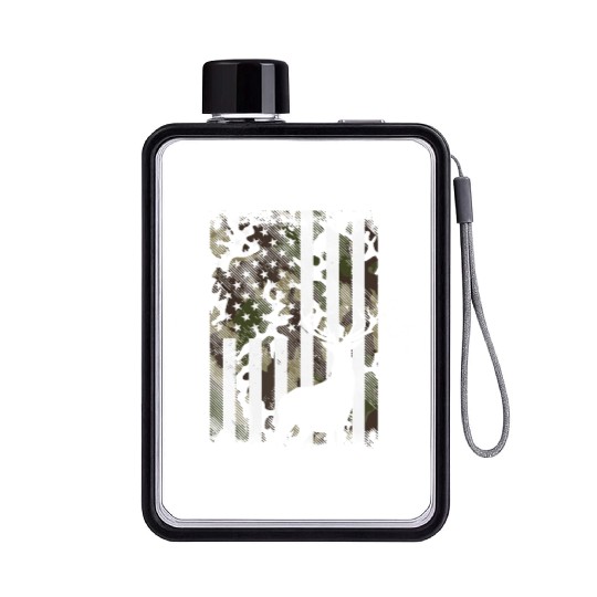 Camo US Flag Deer Elk Buck Camoflage Hunting Hunte Flat Water Bottles