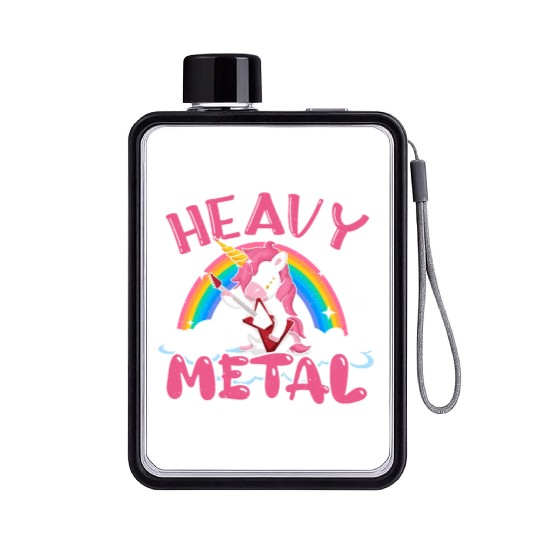 Guitarist Unicorn Rainbow Metal Music Heavy Rock Flat Water Bottles