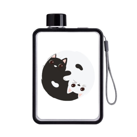 ying yang cat Flat Water Bottles