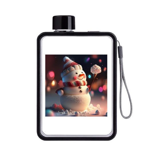Snowman holding Candy Flat Water Bottles