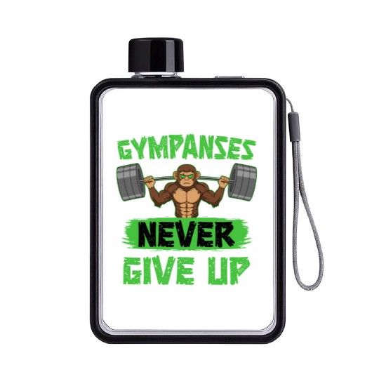 Gympanses Never Gives Up Fitness Workout Exercise Flat Water Bottles
