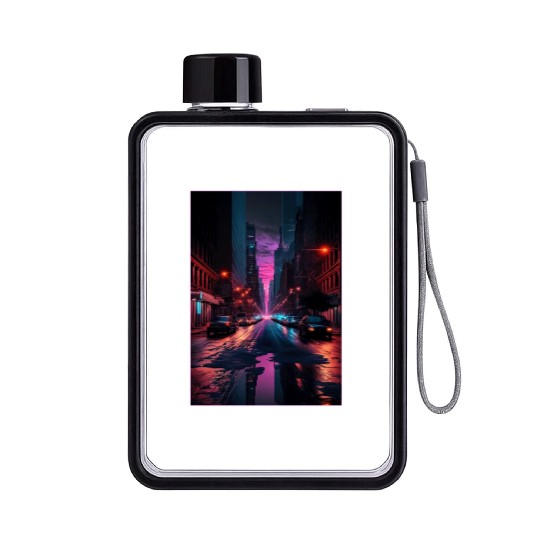 New York Vaporwave Aesthetic Retro Style Love NY Flat Water Bottles