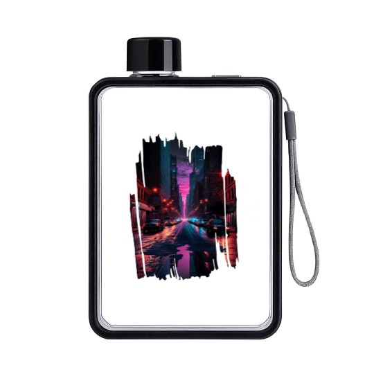 New York Vaporwave Aesthetic Retro Style Love NY Flat Water Bottles