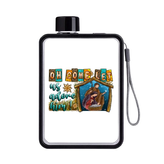 Oh Come Let Us Adore Him Flat Water Bottles