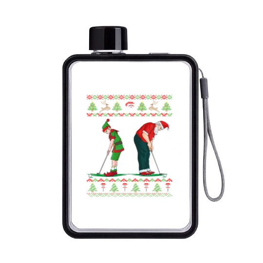 Golf Elf Golfer Ugly Christmas Santa Claus Golfing Flat Water Bottles