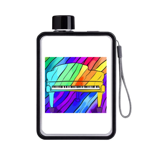 piano in front of a colorful rainbow Flat Water Bottles