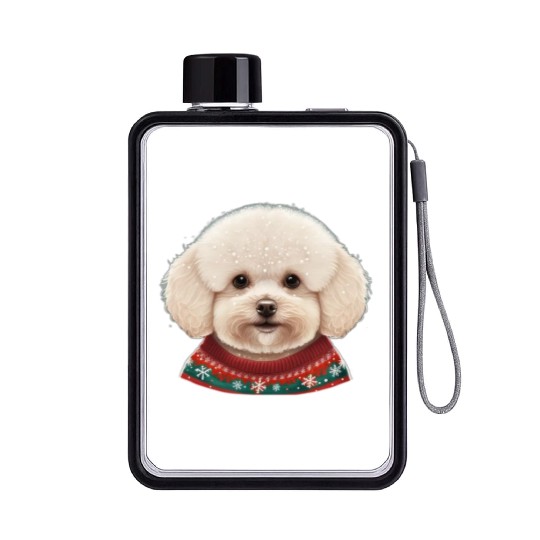 Festive Bichon Frise in a Christmas Sweater Flat Water Bottles