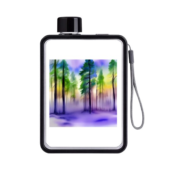 Evening in watercolor forest Flat Water Bottles